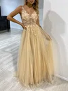 Ball Gown/Princess V-neck Tulle Glitter Floor-length Prom Dresses With Beading #Milly020118329