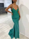 Trumpet/Mermaid V-neck Jersey Sweep Train Prom Dresses With Beading #Milly020118348