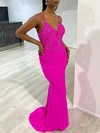 Trumpet/Mermaid V-neck Jersey Sweep Train Prom Dresses With Beading #Milly020118353