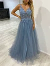 Ball Gown/Princess V-neck Tulle Glitter Floor-length Prom Dresses With Beading #Milly020118356