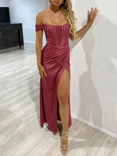 Sheath/Column Off-the-shoulder Satin Corset Prom Dresses With Ruched #Milly020118358