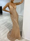 Trumpet/Mermaid V-neck Sequined Sweep Train Prom Dresses With Ruched #Milly020118370