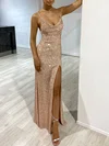 Sheath/Column Cowl Neck Sequined Floor-length Prom Dresses With Ruched #Milly020118375