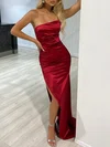 Sheath/Column Straight Silk-like Satin Floor-length Prom Dresses With Ruched #Milly020118386