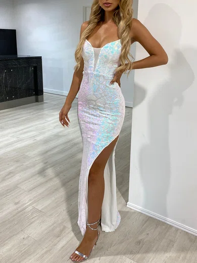 Sheath/Column V-neck Sparkly Sequin Prom Dresses #Milly020118394