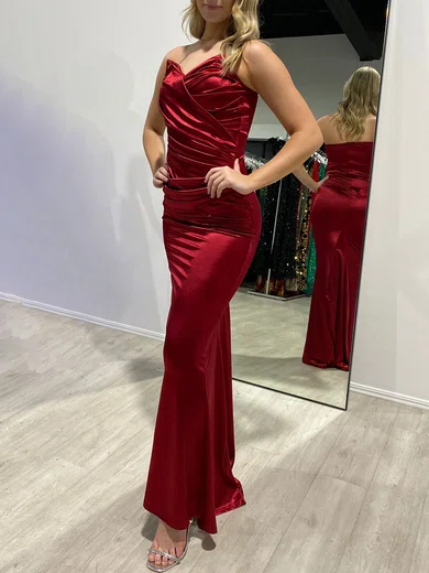 Sheath/Column Strapless Satin Prom Dresses With Ruched #Milly020118395