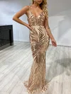 Trumpet/Mermaid V-neck Sequined Sweep Train Prom Dresses #Milly020118400