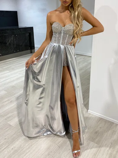 A-line Strapless Sparkly Sequined Metallic Prom Dresses #Milly020118402