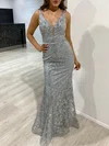 Trumpet/Mermaid V-neck Tulle Floor-length Prom Dresses With Appliques Lace #Milly020118406