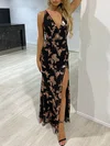 Sheath/Column V-neck Lace Floor-length Prom Dresses With Sequins #Milly020118407