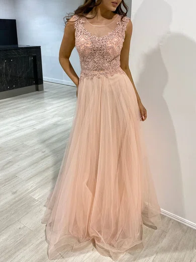 Ball Gown Illusion Tulle Prom Dresses With Appliques #Milly020118408