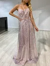 A-line Scoop Neck Sequined Floor-length Prom Dresses With Beading #Milly020118458