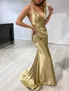 Trumpet/Mermaid V-neck Silk-like Satin Sweep Train Prom Dresses With Ruched #Milly020118494