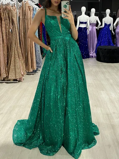 Ball Gown Square Neck Glitter Prom Dresses #Milly020118496