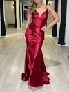 Trumpet/Mermaid V-neck Silk-like Satin Sweep Train Prom Dresses With Ruched #Milly020118512