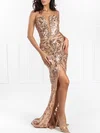Trumpet/Mermaid V-neck Sequined Sweep Train Prom Dresses With Split Front #Milly020118549