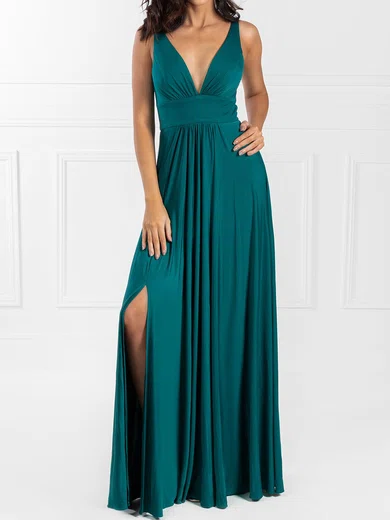 A-line V-neck Jersey Prom Dresses With Ruched #Milly020118557