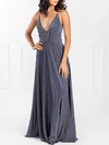 A-line V-neck Glitter Floor-length Prom Dresses With Ruffles #Milly020118560