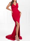 Trumpet/Mermaid Cowl Neck Jersey Sweep Train Prom Dresses With Ruched #Milly020118561