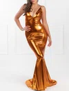 Trumpet/Mermaid V-neck Metallic Sweep Train Prom Dresses With Ruched #Milly020118566