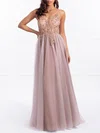 Ball Gown/Princess V-neck Tulle Floor-length Prom Dresses With Beading #Milly020118581