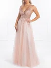 Ball Gown/Princess V-neck Tulle Glitter Floor-length Prom Dresses With Beading #Milly020118584