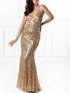 Sheath/Column V-neck Sequined Floor-length Prom Dresses #Milly020118587