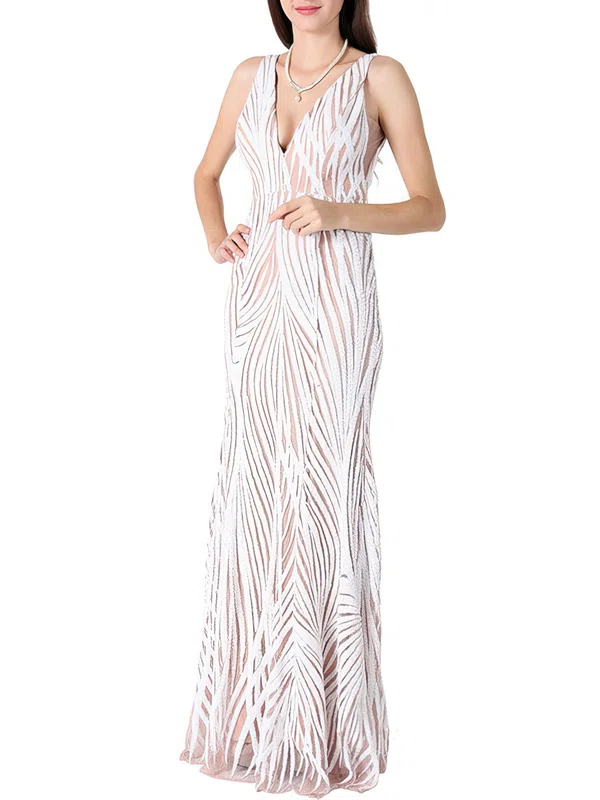 Sheath/Column V-neck Sequined Floor-length Prom Dresses #Milly020118596