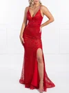 Trumpet/Mermaid V-neck Glitter Sweep Train Prom Dresses With Split Front #Milly020118597