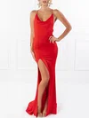 Trumpet/Mermaid Cowl Neck Jersey Sweep Train Prom Dresses With Split Front #Milly020118598