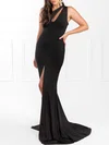 Trumpet/Mermaid One Shoulder Jersey Sweep Train Prom Dresses With Split Front #Milly020118599
