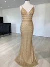Trumpet/Mermaid V-neck Glitter Sweep Train Prom Dresses #Milly020118606