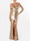 Sheath/Column Off-the-shoulder Sequined Floor-length Prom Dresses With Split Front #Milly020118609