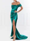 Trumpet/Mermaid Off-the-shoulder Silk-like Satin Sweep Train Prom Dresses With Ruffles #Milly020118613