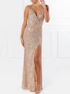 Sheath/Column V-neck Sequined Floor-length Prom Dresses With Split Front #Milly020118614
