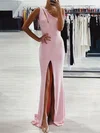 Sheath/Column One Shoulder Jersey Floor-length Prom Dresses With Split Front #Milly020118619
