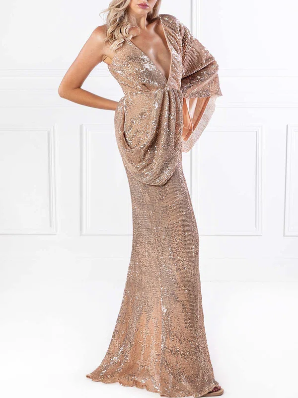 Sheath/Column V-neck Sequined Floor-length Prom Dresses With Ruffles #Milly020118623