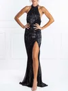 Sheath/Column Halter Sequined Sweep Train Prom Dresses With Split Front #Milly020118630