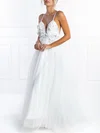 Ball Gown/Princess V-neck Tulle Floor-length Prom Dresses With Flower(s) #Milly020118633