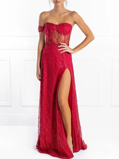 A-line One Shoulder Floor-length Glitter Prom Dresses With Split #Milly020118635