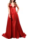 Ball Gown/Princess V-neck Satin Sweep Train Prom Dresses #Milly020118650