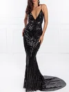 Trumpet/Mermaid V-neck Sequined Sweep Train Prom Dresses #Milly020118655