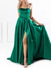 Ball Gown/Princess Scoop Neck Satin Sweep Train Prom Dresses With Split Front #Milly020118658