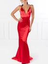 Trumpet/Mermaid V-neck Silk-like Satin Sweep Train Prom Dresses With Ruched #Milly020118662