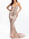 Trumpet/Mermaid V-neck Sequined Sweep Train Prom Dresses #Milly020118665
