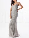 Trumpet/Mermaid V-neck Tulle Sweep Train Prom Dresses With Sequins #Milly020118667