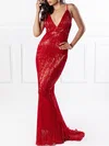 Trumpet/Mermaid V-neck Sequined Sweep Train Prom Dresses #Milly020118675