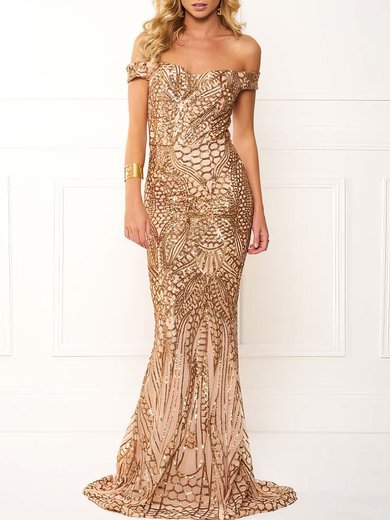 Trumpet/Mermaid Off-the-shoulder Sequined Sweep Train Prom Dresses #Milly020118680