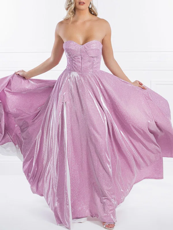 A-line Sweetheart Glitter Sweep Train Prom Dresses With Split Front #Milly020118688
