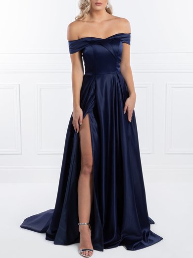 Ball Gown/Princess Off-the-shoulder Satin Sweep Train Prom Dresses With Split Front #Milly020118690